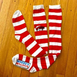 Where’s Waldo Red & White Thigh High Socks - Stretchy - One Size - Halloween